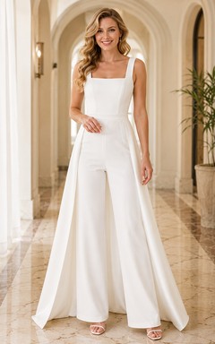 Combinaison de mariée civile de luxe, col carré, bretelles, jambes larges, cape