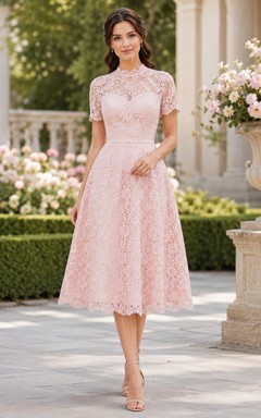 Blush Lace Illusion Neck Pastel Afternoon Tea Dress