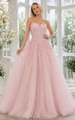 Pearl Pink Beaded Sweetheart Tulle Ball Gown Prom Dress