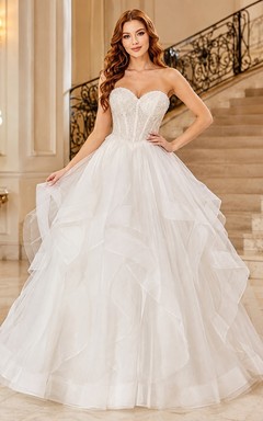 Layered Tulle Sweetheart Tiered Ball Gown Floor-length Prom Dress