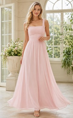 Blush Square Neck Chiffon Sleeveless A-Line Floor Length Bridesmaid Dress