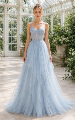 Sky Blue Lace Tulle A-Line Formal Dress
