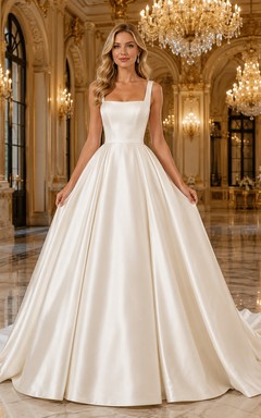 Square Neck Satin Ball Gown Grand Ballroom Bridal Gown