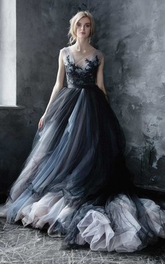 Robe de mariée vintage en tulle et dentelle brodée