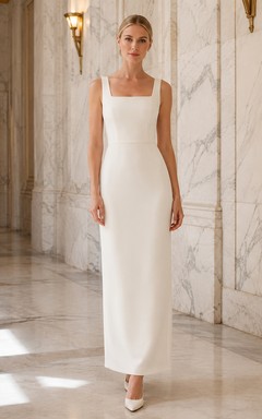 Courthouse Wedding Minimalist Square Neck Strap Column Floor Length Dress