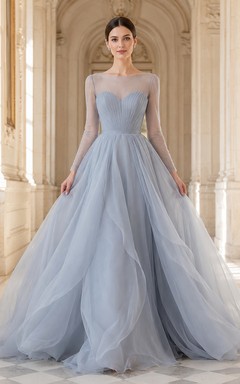 Robe de mariée en organza bleu acier à bretelles carrées et col carré