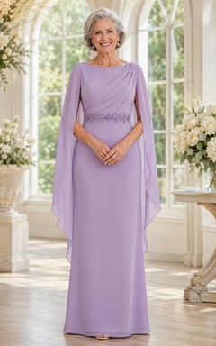 Lavender cape sleeve high neck sheath grandmother formal gown