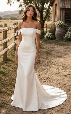 Off-the-Shoulder Satin Mermaid Country Wedding Dress with Sweetheart Neckline