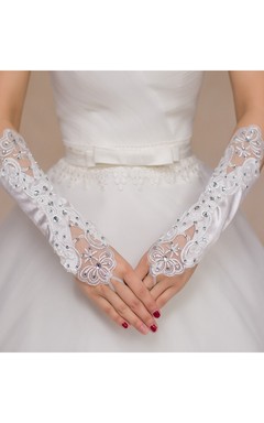 Gants en satin élastique à maille creuse brodés de perles et de diamants