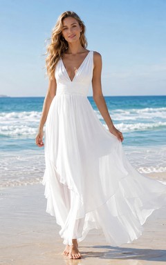 Beach Simple V-Neck Chiffon A-Line Destination Wedding Dress