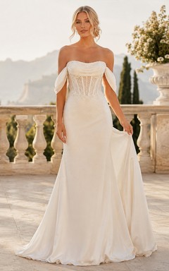 Vestido de novia de sirena con corsé y mangas desmontables con hombros descubiertos