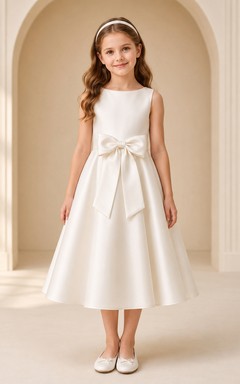 Simple Satin Bow Flower Girl Dress