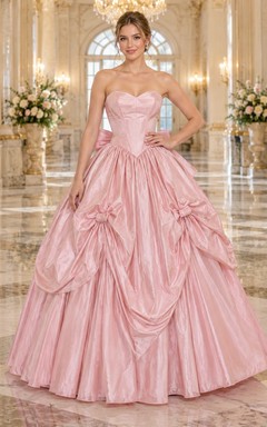 Vestido de fiesta de graduación de tafetán con corsé, sin tirantes y escote corazón, color rosa rubor, de los años 80