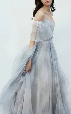 Strapless Blue Empire Chiffon Pleated Floor-length Dress