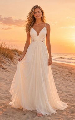 Spaghettiträger-Chiffon-Strandkleid im Boho-Stil