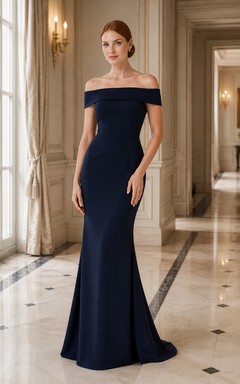 Dunkelblaues schulterfreies Meerjungfrauen-Abendkleid
