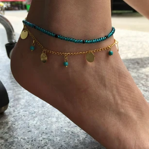 New Summer Layered Stratified Turquoise Wafer Anklet