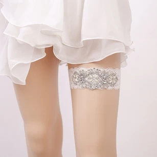 White Sexy Lace Rhinestone Princess Style Handmade Garter Grip Within 16-23inch