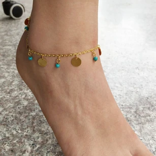 Western Style Summer Popular Foot Simple Turquoise Wafer Anklet
