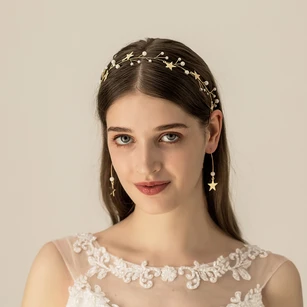 Golden Beaded Bridal Headbands and Earrings with Stars 