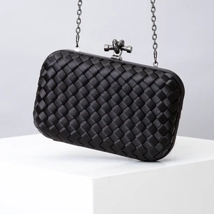 Woven Satin Clutch with Top Clasp
