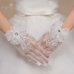 The New Crystal Gauze White Bow Short Gloves