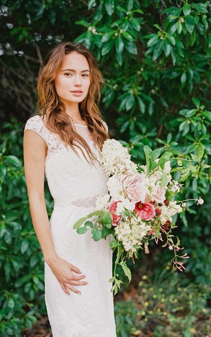 Straight Wedding Dresses Sheath Dorris Sheath Knee Length Lace Dress With Bateau Neck And Short Sleeves