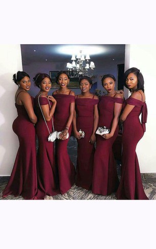 Burgundy Red Color Bridesmaid Gown Dark Bridesmaids Spaghetti Straps Mermaid Floor Length Chiffon Dress