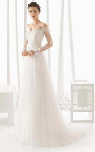 Long Sleeved Winter Bridal Dresses Satin Wedding Gowns Dorris Off Designed Dress With Long Illusion Sleeves