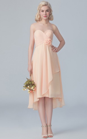 Short Bridesmaids Dresses Mid Length Bridesmaid Gowns Dorris Wedding Short Chiffon Side Drap High Low Dress With Flowers