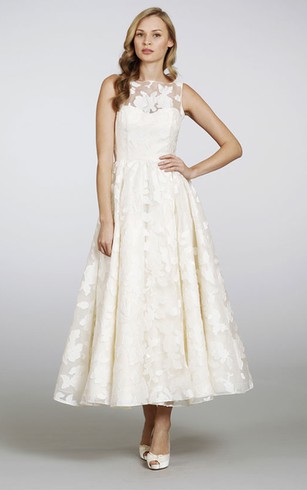 Tea Length Bridal Dresses Mid Wedding Gown Dorris Unique Sleeveless High Neck Tea Length Dress With Keyhole Back