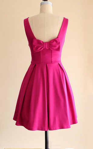 Fuschia Pink Bridesmaid Dresses Dorris Wedding Bateau Sleeveless A Line Pleated Satin Knee Length Dress With Bow