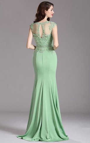 Beautiful Evening Dresses Long Prom Dress Dorris Wedding Mermaid Sweep High Neck Short Sleeve Jersey Beading Keyhole Dress