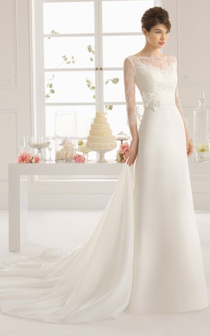 Wedding Dress For Age Over Forty 40 Bridals Gowns Dorris Y A Line Long Dress With Illusion Back And Sleeves
