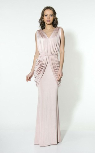 1920s Bridesmaid Dresses Vintage Dorris Wedding V Neck Sleeveless Sheath Charmeuse Floor Length Dress