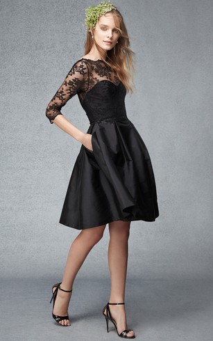 Short Black Bridesmaid Dresses Free Swatches Dorris Wedding Mini Bateau Neck Liqued Half Sleeve Satin Bridesmaid Dress