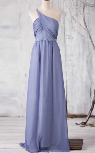 Periwinkle Bridesmaid Dresses Dorris Wedding One Shoulder Criss Cross Bodice A Line Chiffon Long Dress With Beading
