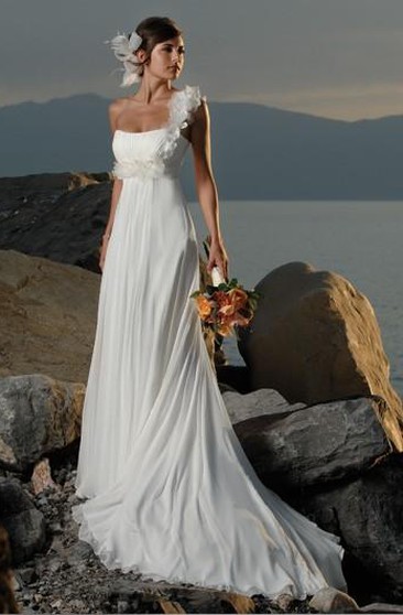 Affordable Wedding Dresses And Bridesmaid Dorriswedding Sheath One Shoulder Hand Made Flowers Chiffon Wedding Dress
