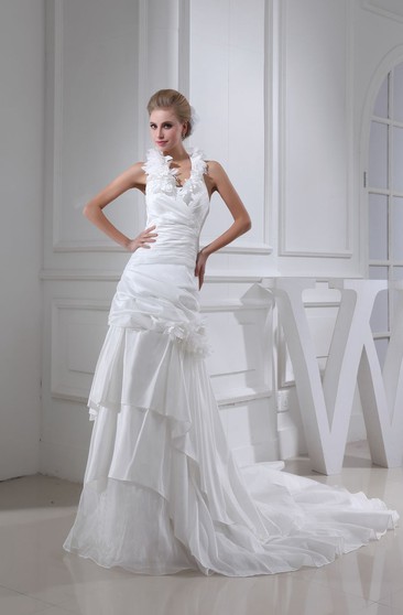 A Line Chiffon Bridesmaid Dress Dorris Wedding Alluring Sleeveless Pick Up Dress With Flower And Chapel Train