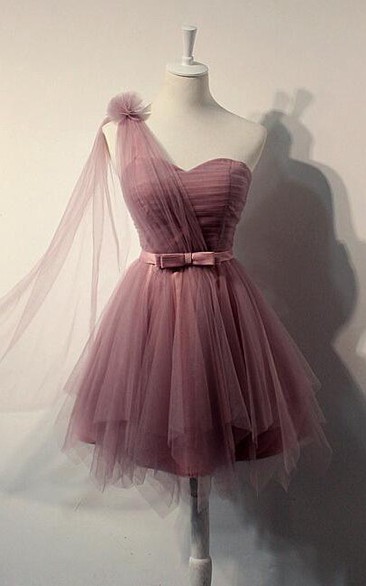 Charming Cute One-shoulder Tulle Mini Prom Dress
