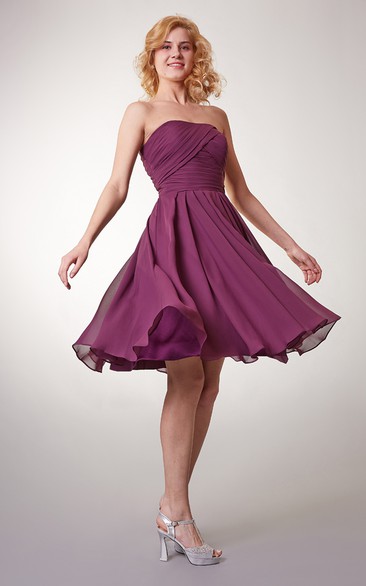 A-line Style Strapless Short Chiffon Dress