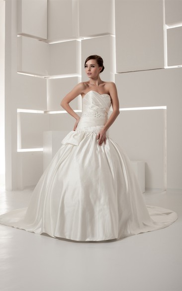 Sweetheart Satin Rhinestone and Ball-Gown With Pleats