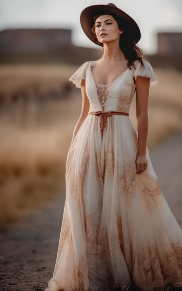 Country Western Ombre Wedding Dress | Fall Champagne Formal Evening Attire