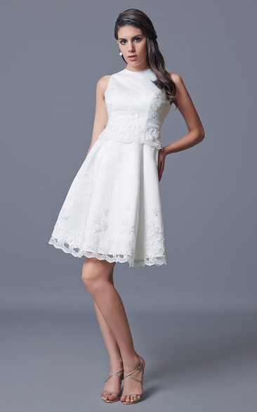 Sleeveless Short Satin Dress With Embroidery