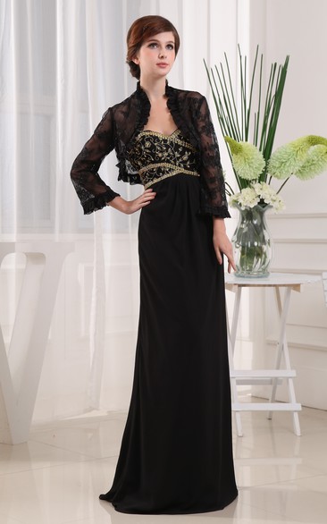 Elegant Long Sheath Dress With Appliques and Beading