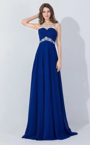 A-line Chiffon Long Dress With Beading Embellishment