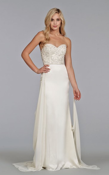 Exquisite Beaded Embroidered Bodice Charmeuse Sheath Dress