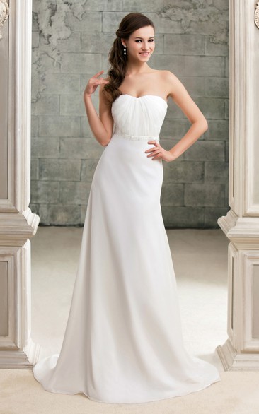 Strapless Maxi Sheath Dress With Beading and Ruched Top