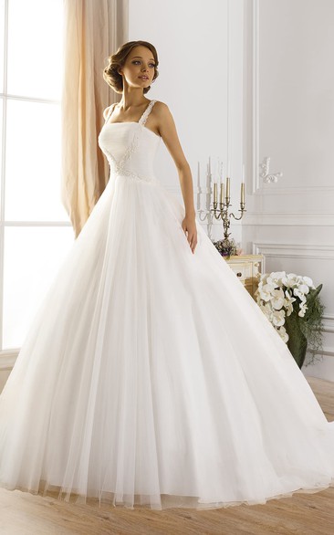 Ball Gown Floor-Length Straps Sleeveless Lace-Up Tulle Dress