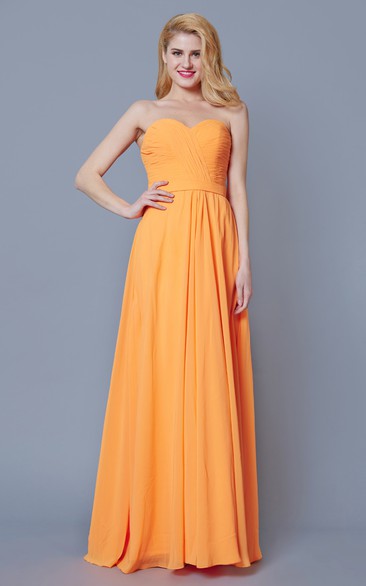 Sweetheart Ruched Long Chiffon Dress With Backless